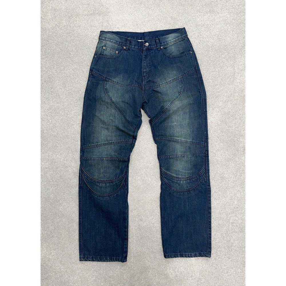 Craze Mens Straight Leg Jeans Blue Faded Wash Curved Seam Streetwear Denim